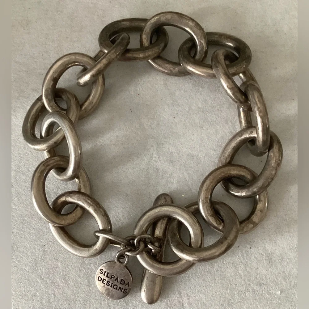 Silpada Solid Sterling Silver Link Toggle Bracelet - Picture 1 of 4